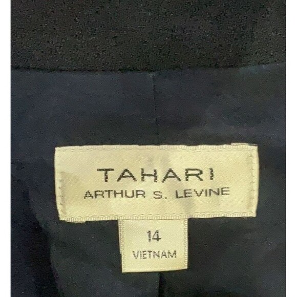 DESIGNER TAHARI ASL NAVY BLUE BELTED LONG SLEEVE BLAZER SIZE 14.R - Picture 8 of 16